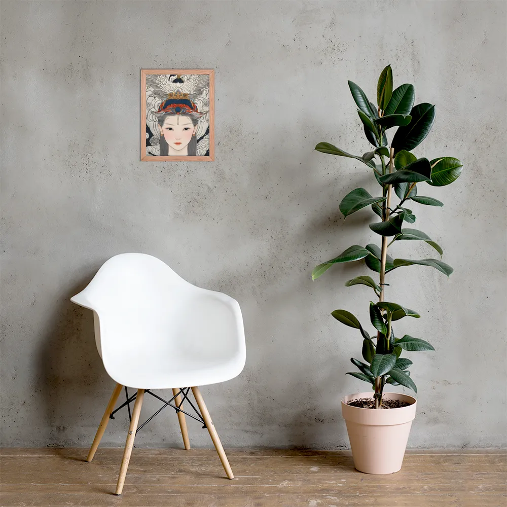 Serenity in Myth: A Traditional Portrait | Poster with Red oak Frame | 11″×14″