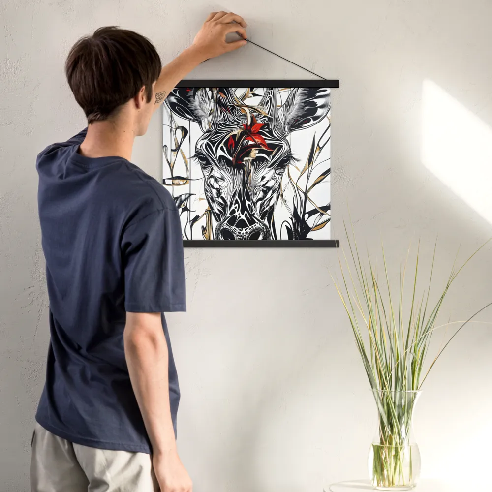 Floral Elegance: The Giraffe's Portrait | Poster With Black Wood Hanger | 18″×18″