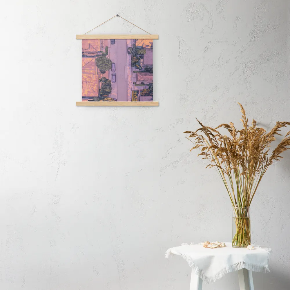 Aerial Serenity: Suburban Oasis | Poster With Oak Wood Hanger | 14″×14″