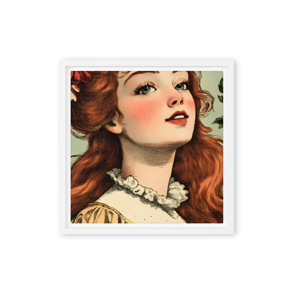 Whimsical Portrait of a Flower-Adorned Girl | Canvas with White Frame | 12″×12″