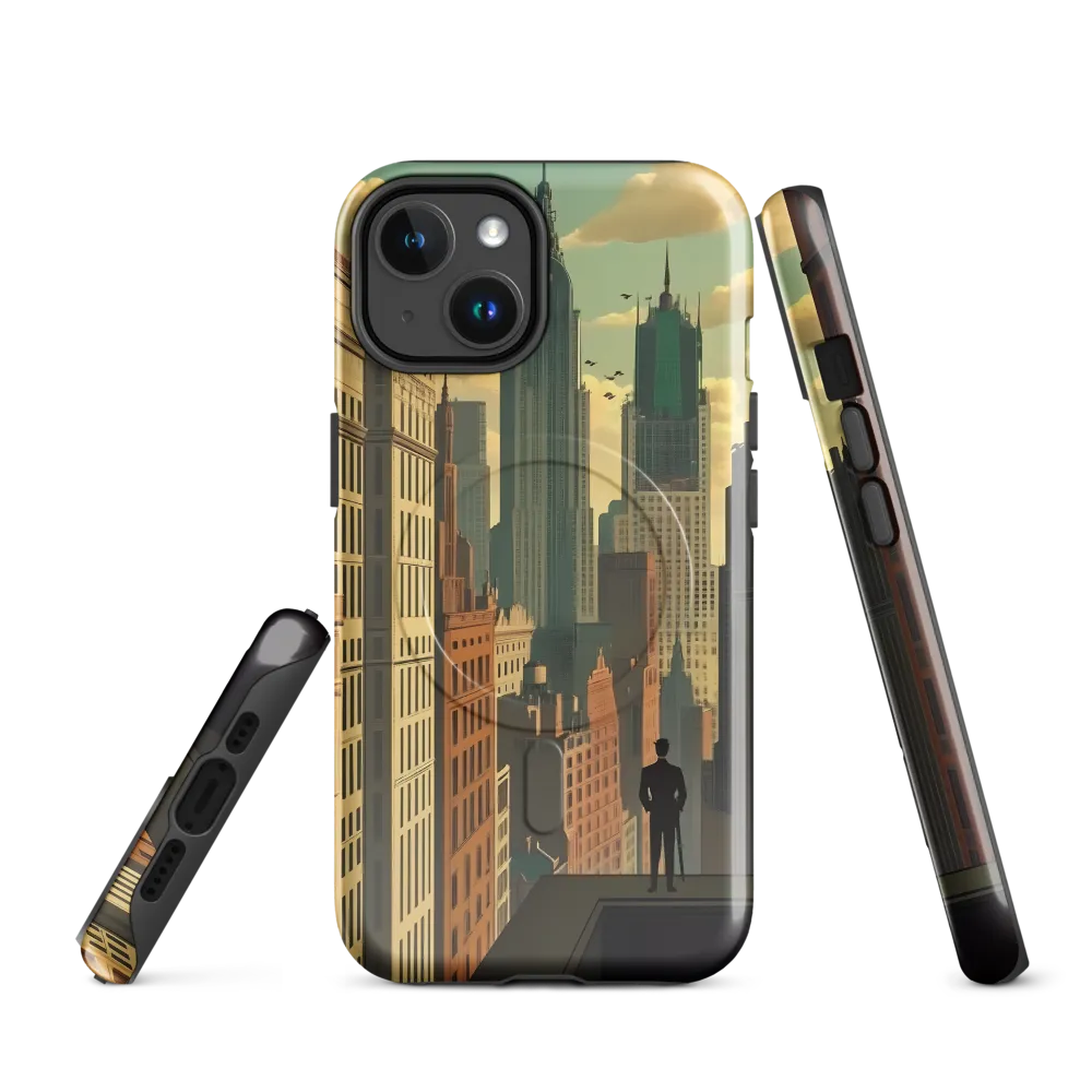 Urban Dreams: A Silhouette in Art Deco Cityscape | Phone Case |  14 | MagSafe® Tough Case | Glossy