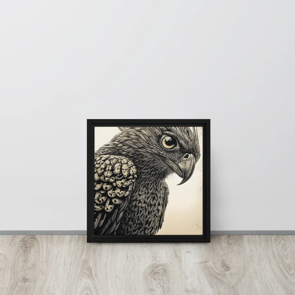 Majestic Owl in Detail | Canvas with Black Frame | 12″×12″