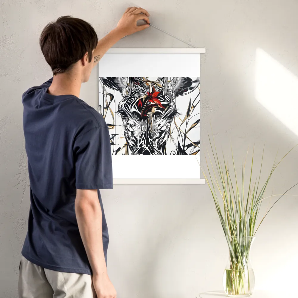 Floral Elegance: The Giraffe's Portrait | Poster With White Wood Hanger | 18″×24″