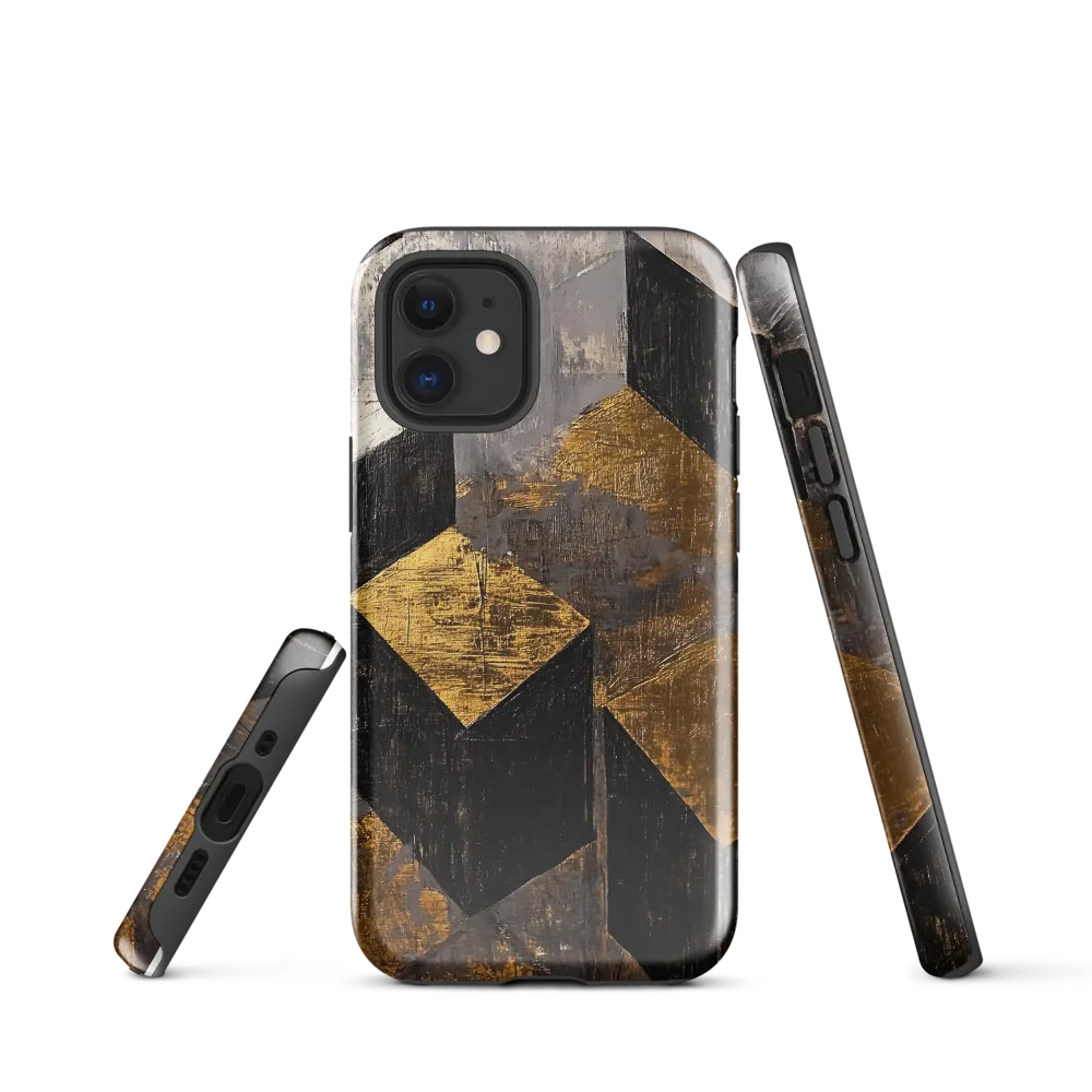 Geometric Harmony in Gold and Black | Phone Case |  12 mini | Tough Case | Glossy