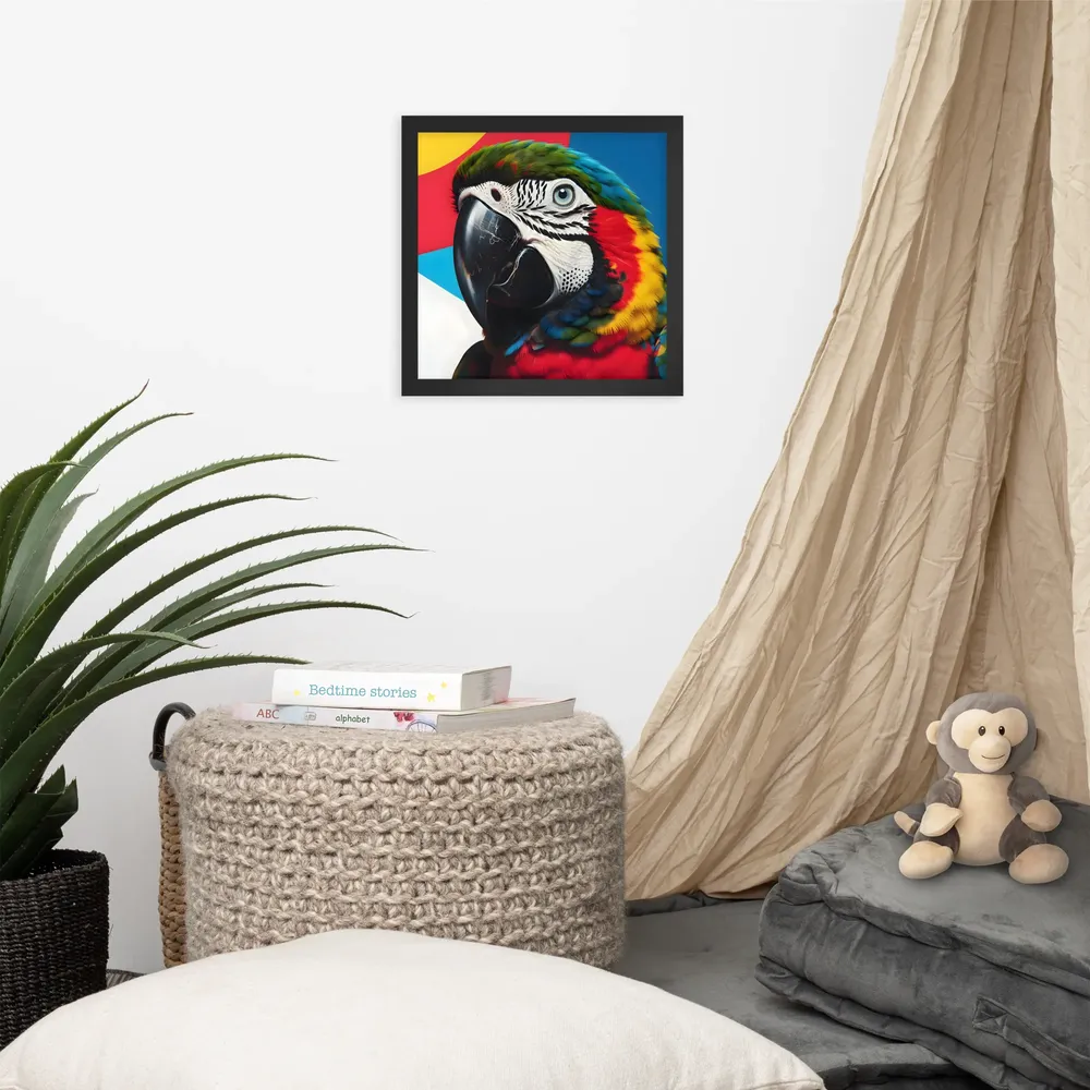 Scarlet Macaw Close-Up 
 Poster with Black Frame | 12″x 12″
