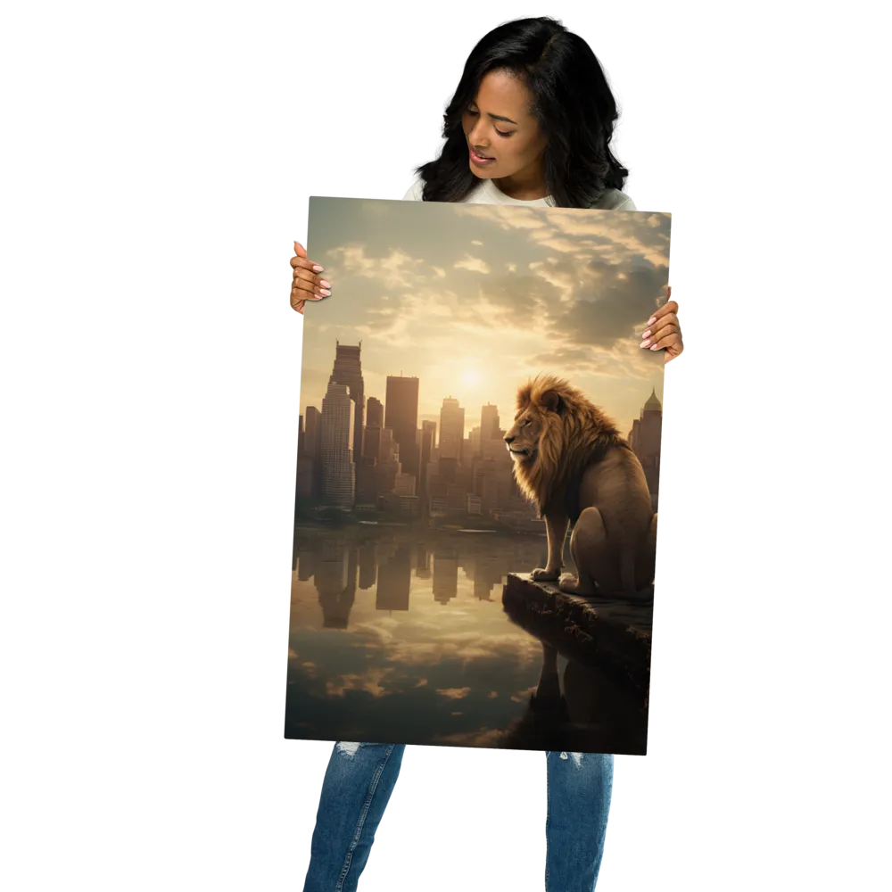 The Lion's Gaze Over the Urban Symphony | Metal Print | 20″×30″