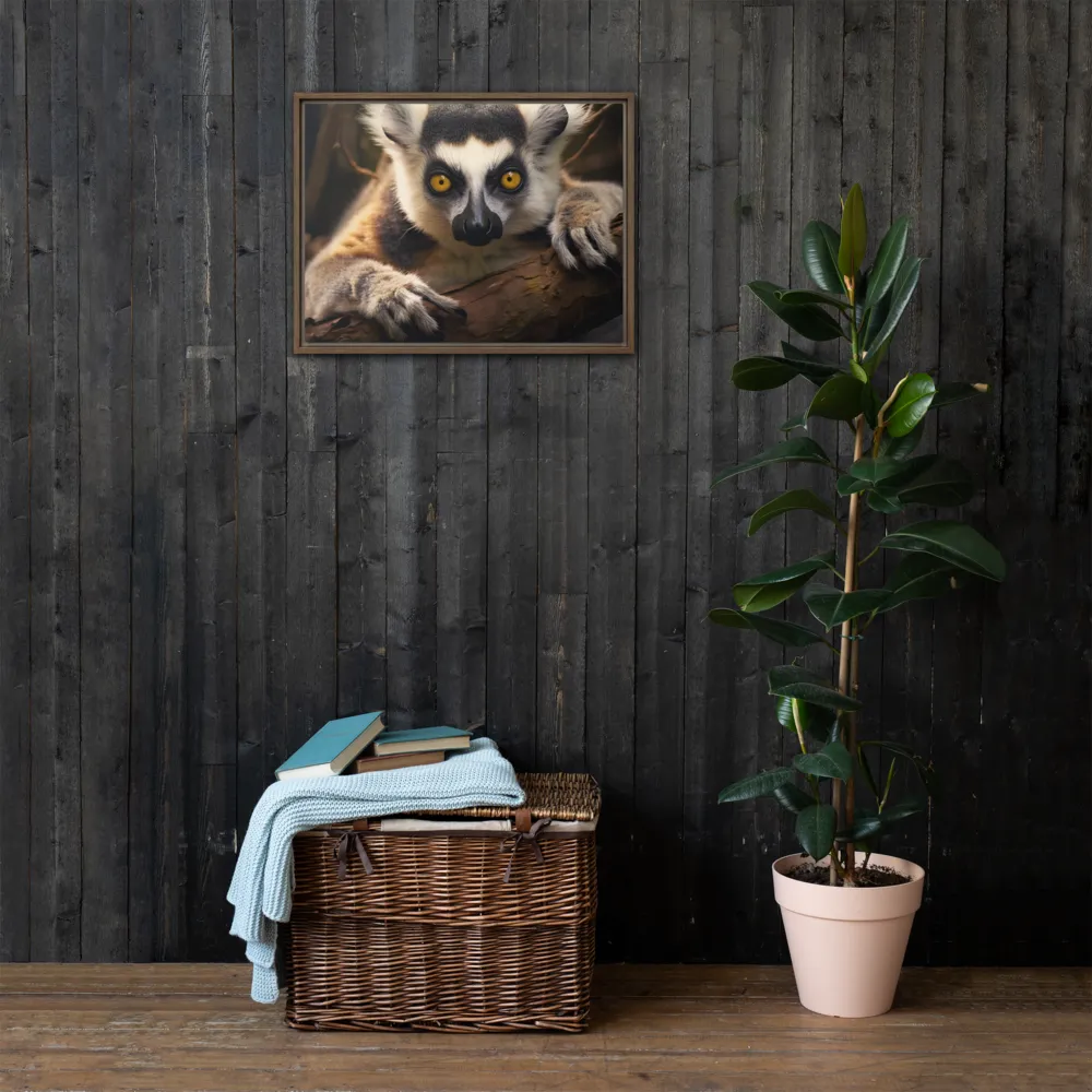 The Watchful Lemur | Canvas with Brown Frame | 18″×24″