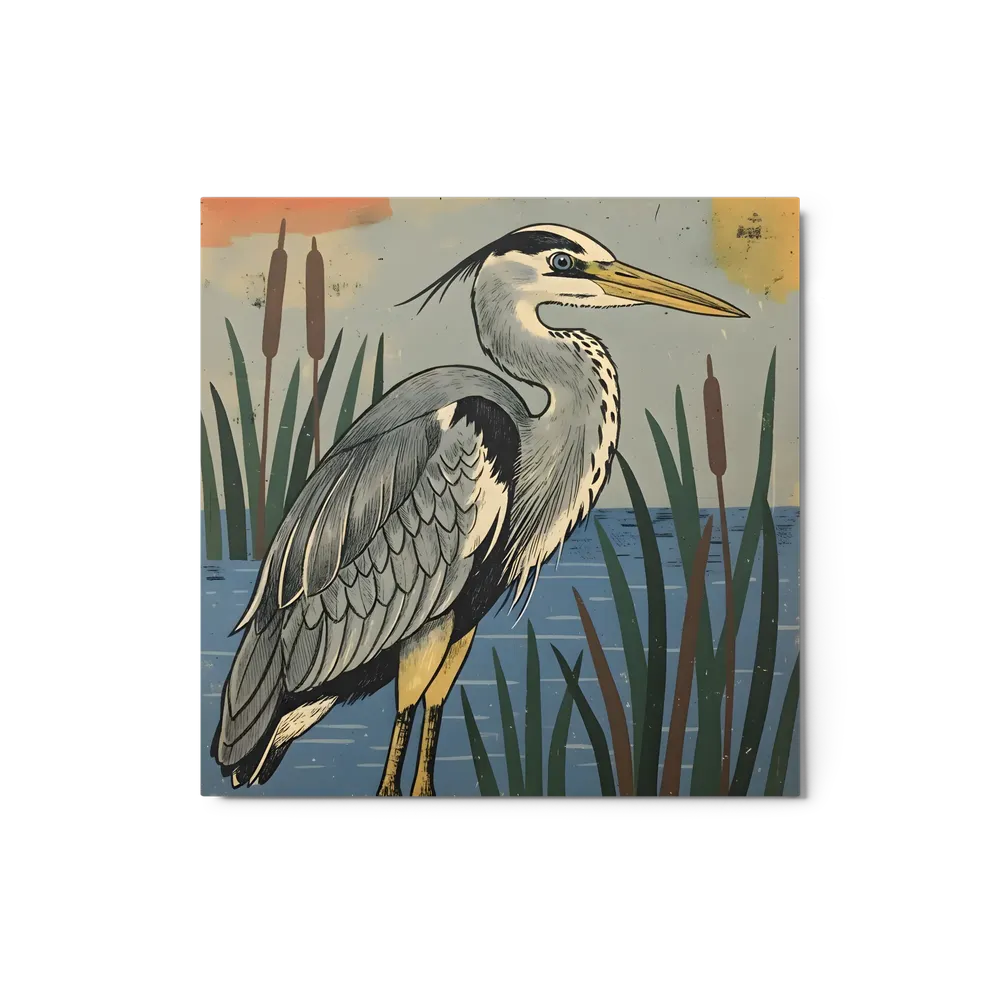 Marsh Heron 
 Metal Print | 12″x 12″