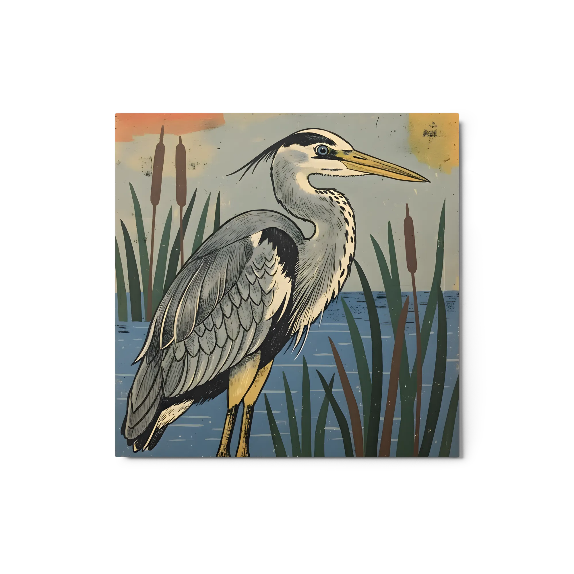 Marsh Heron 
 Metal Print | 12″x 12″