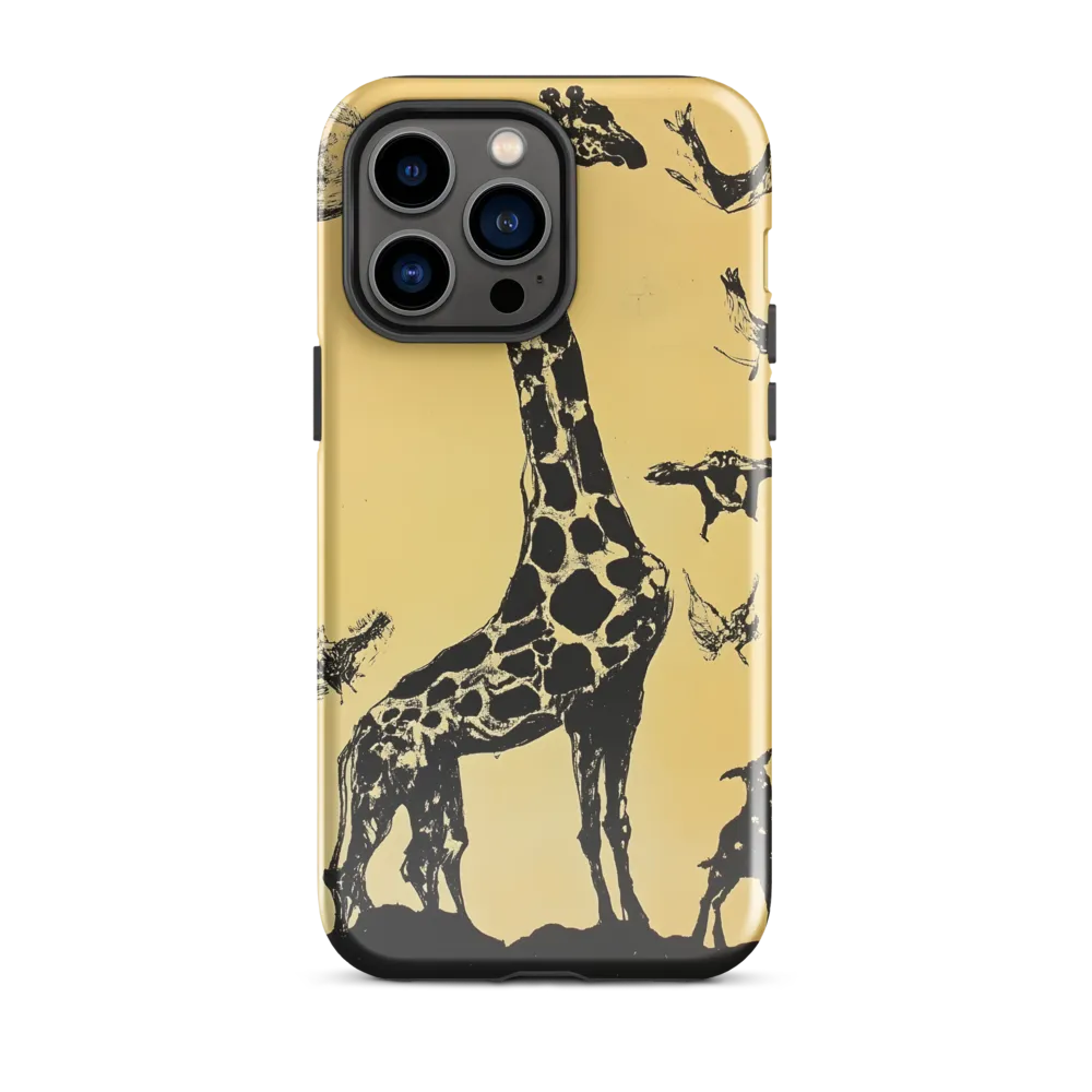Whimsical Harmony of Giraffe and Birds