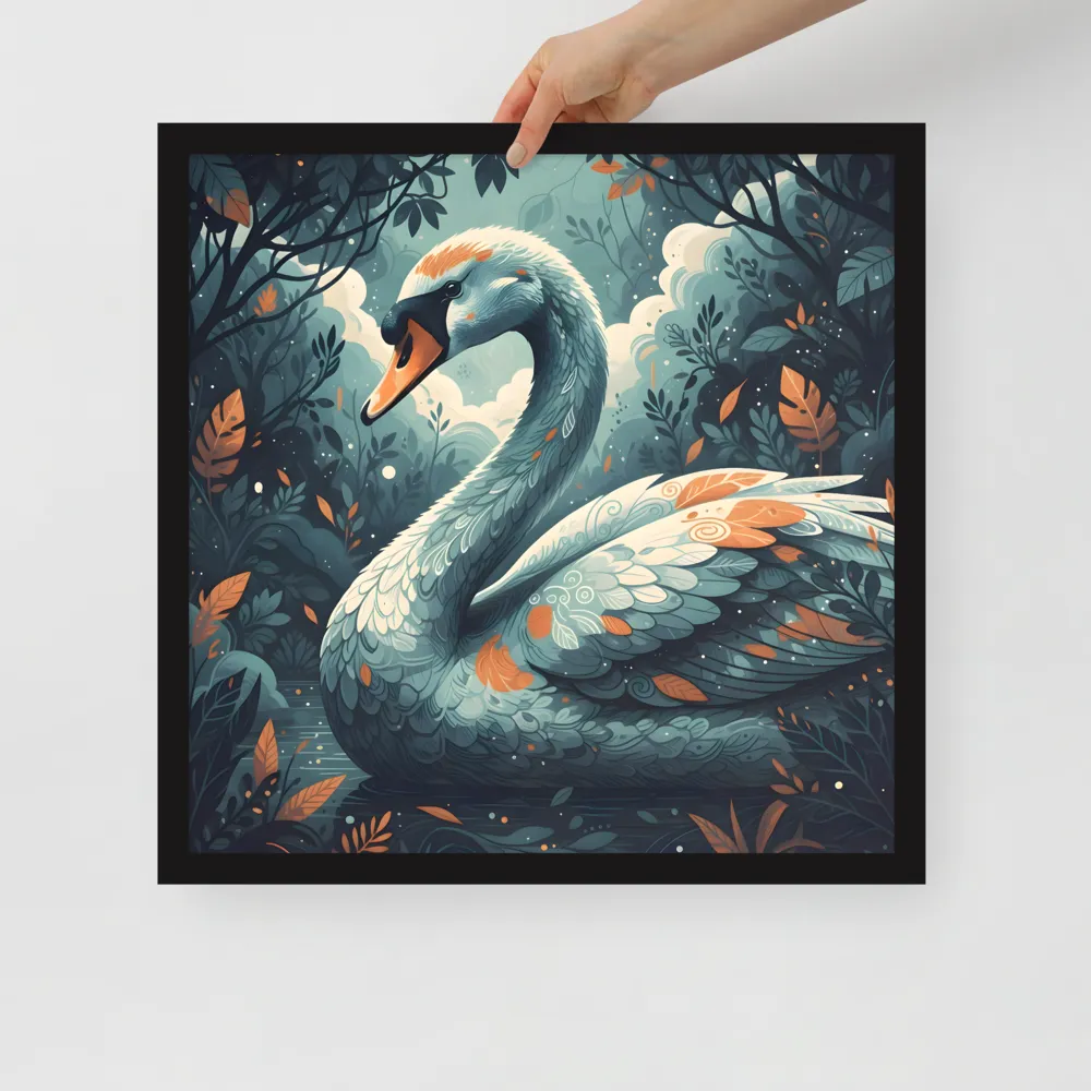 Grove Swan 
 Poster with Black Frame | 18″x 18″