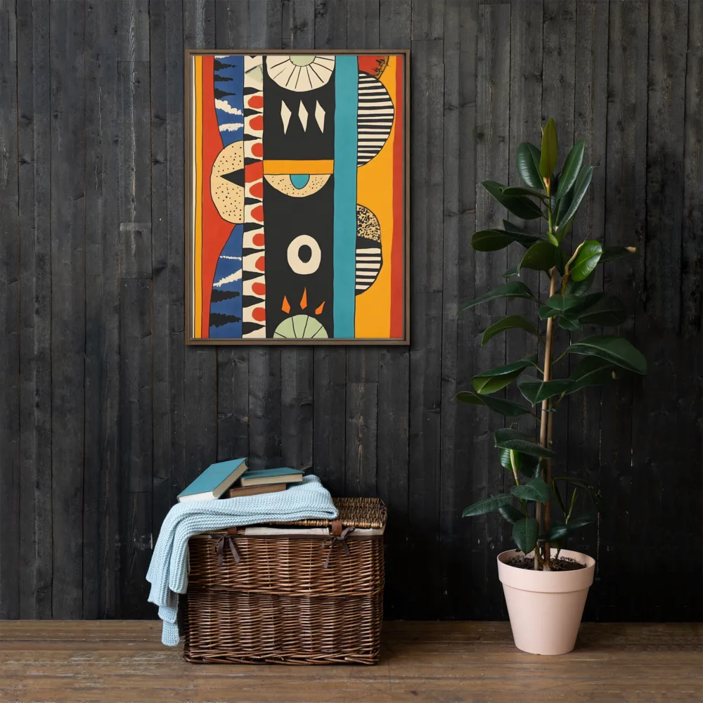 Playful Geometry: A Modern Abstract Exploration | Canvas with Brown Frame | 24″×32″