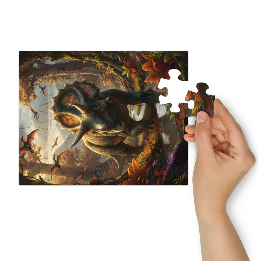 Triceratops by the Stream 
 Jigsaw Puzzle in Tin Box
