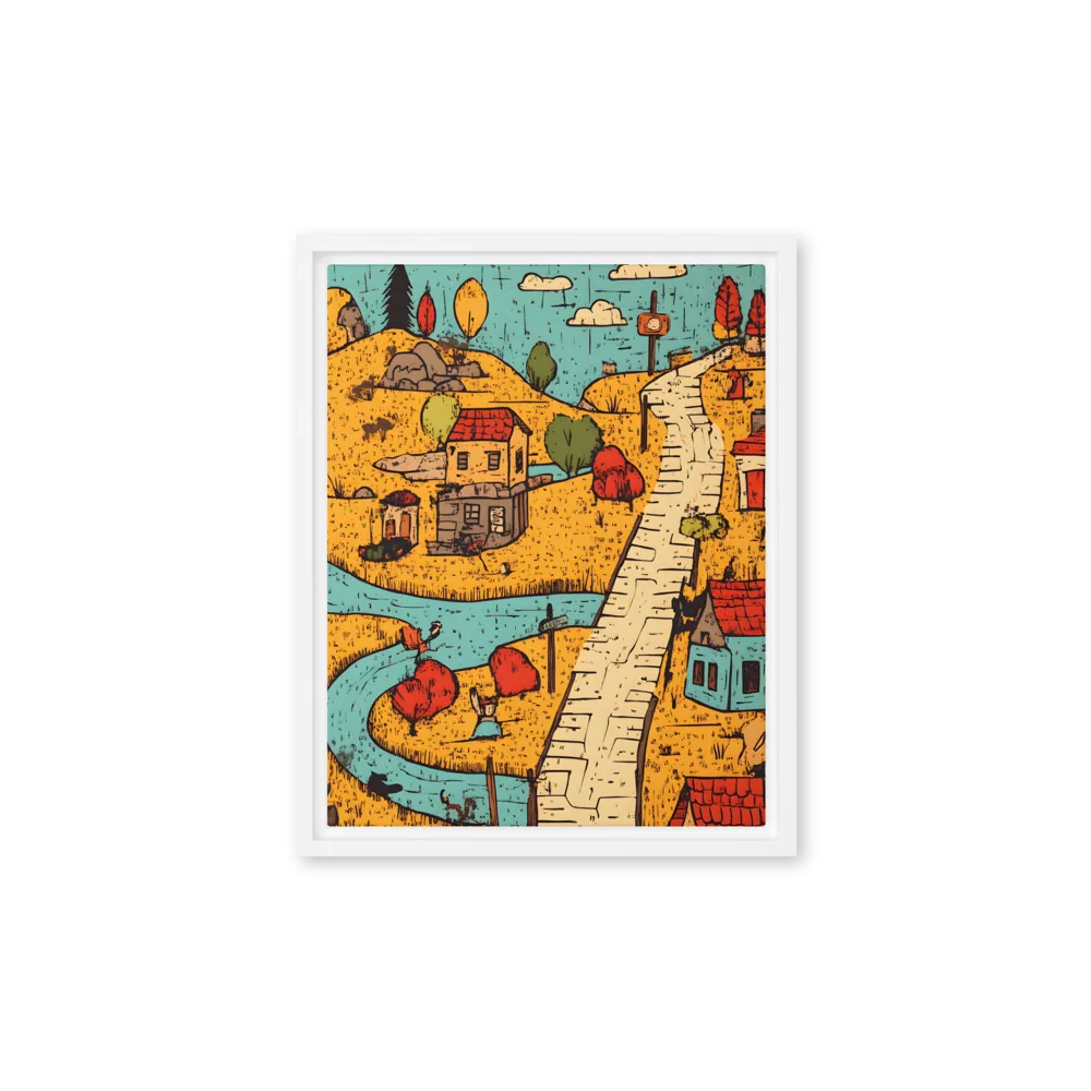 Whimsical Village Landscape | Canvas with White Frame | 11″×14″