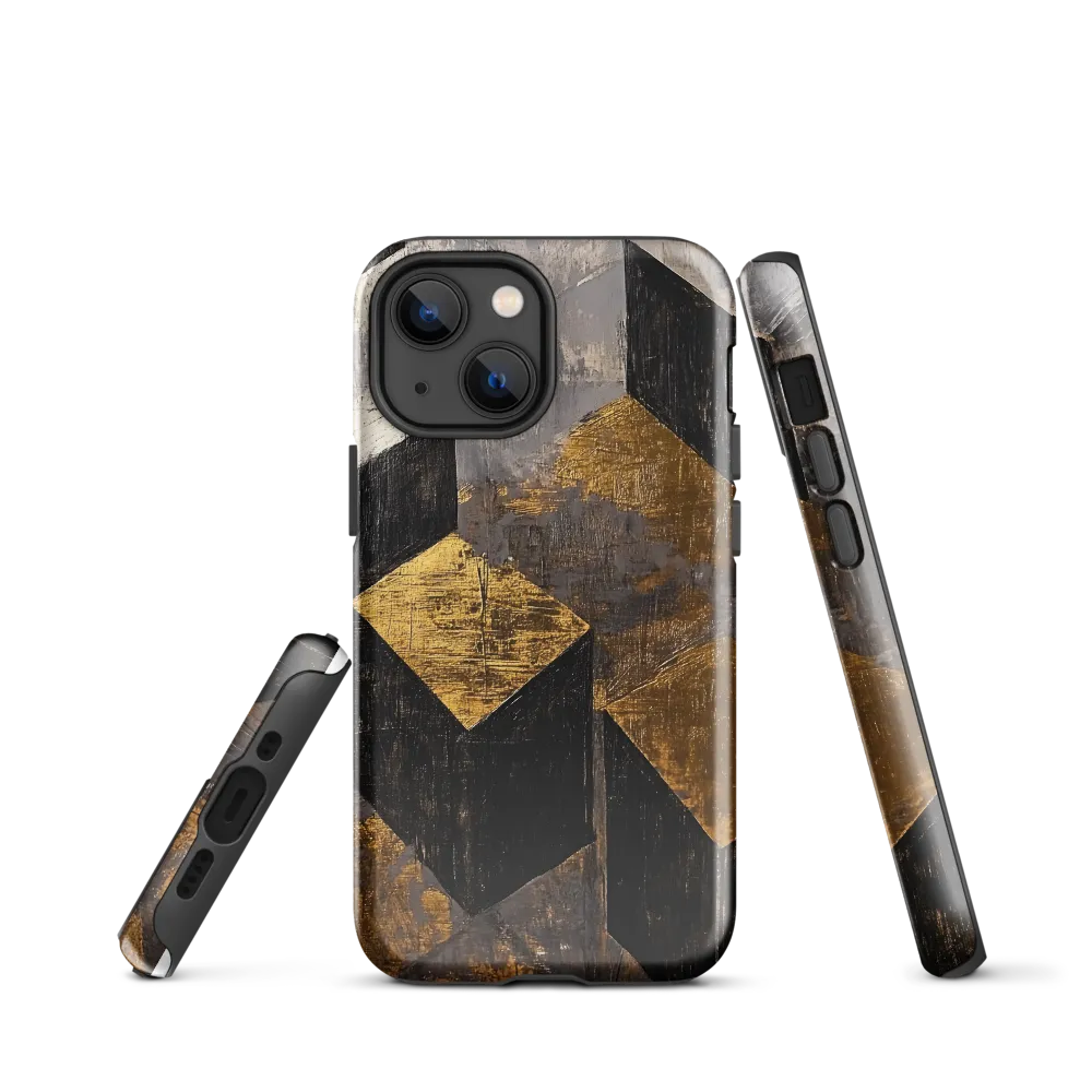 Geometric Harmony in Gold and Black | Phone Case |  13 mini | Tough Case | Glossy