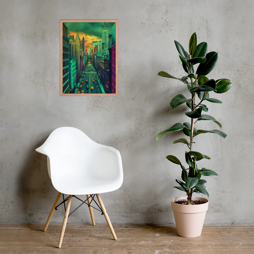 Urban Surrealism: Neon Dreams | Poster with Red oak Frame | 18″×24″
