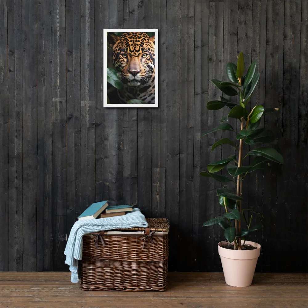 The Intensity of Nature: A Jaguar’s Gaze | Canvas with White Frame | 12″×18″