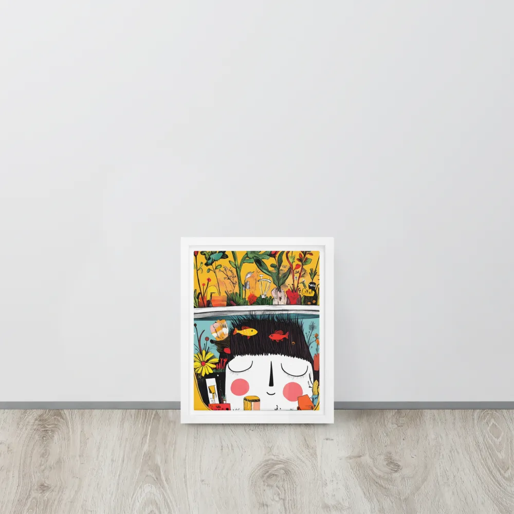 Whimsical Garden Head | Canvas with White Frame | 8″×10″