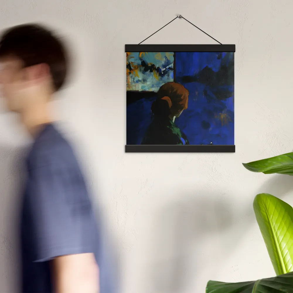 Contemplation Under the Night Sky | Poster With Black Wood Hanger | 12″×12″