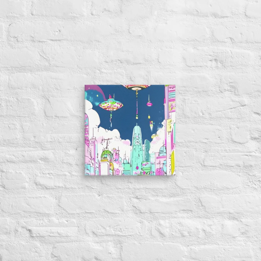 Futuristic Cityscape with Floating Structures | Canvas | 12″×12″