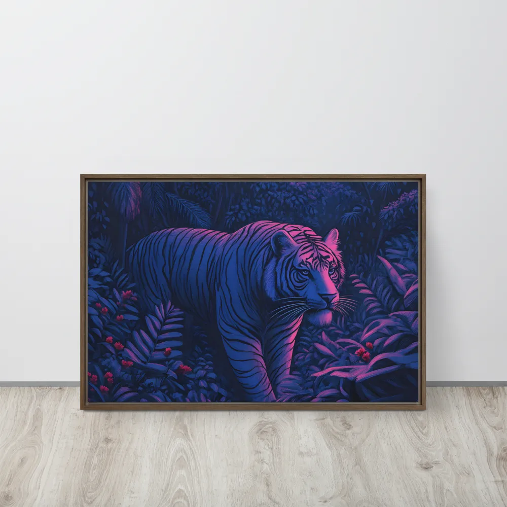 Mystic Prowler: The White Tiger in the Jungle | Canvas with Brown Frame | 20″×30″