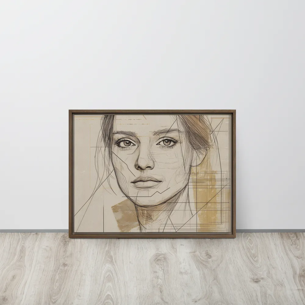 Geometric Elegance: A Modern Portrait | Canvas with Brown Frame | 18″×24″