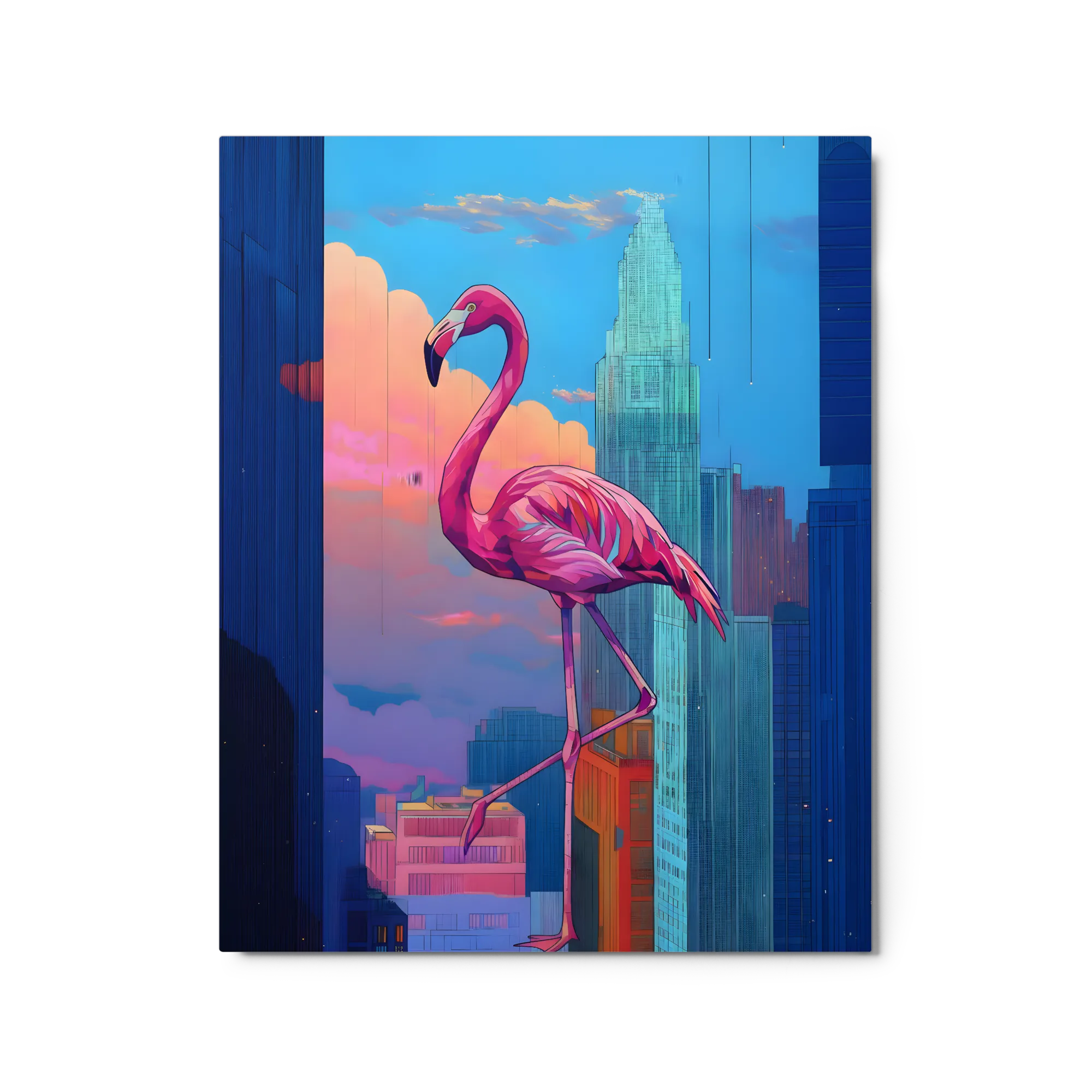 Urban Flamingo 
 Metal Print | 16″x 20″