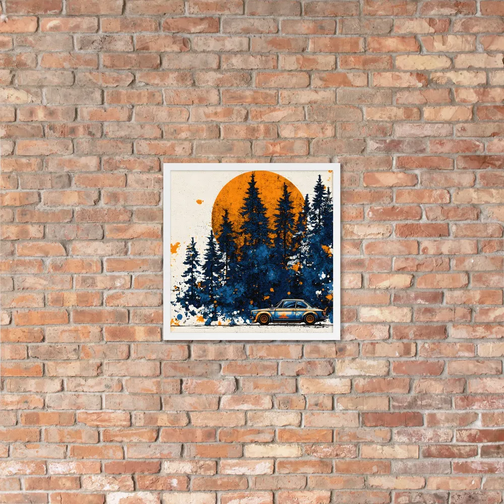 Sunset Forest Drive 
 Poster with White Frame | 18″x 18″