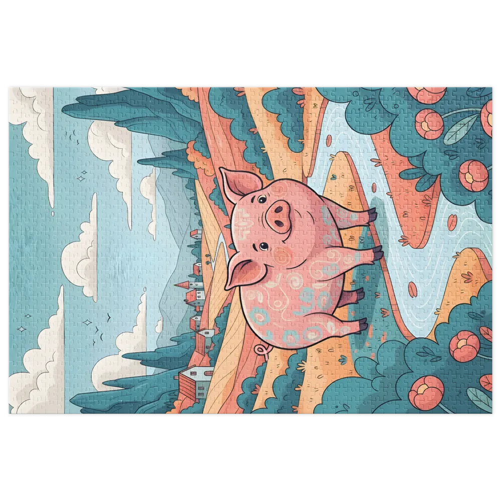 Whimsical Floral Pig 
 Jigsaw Puzzle in Tin Box