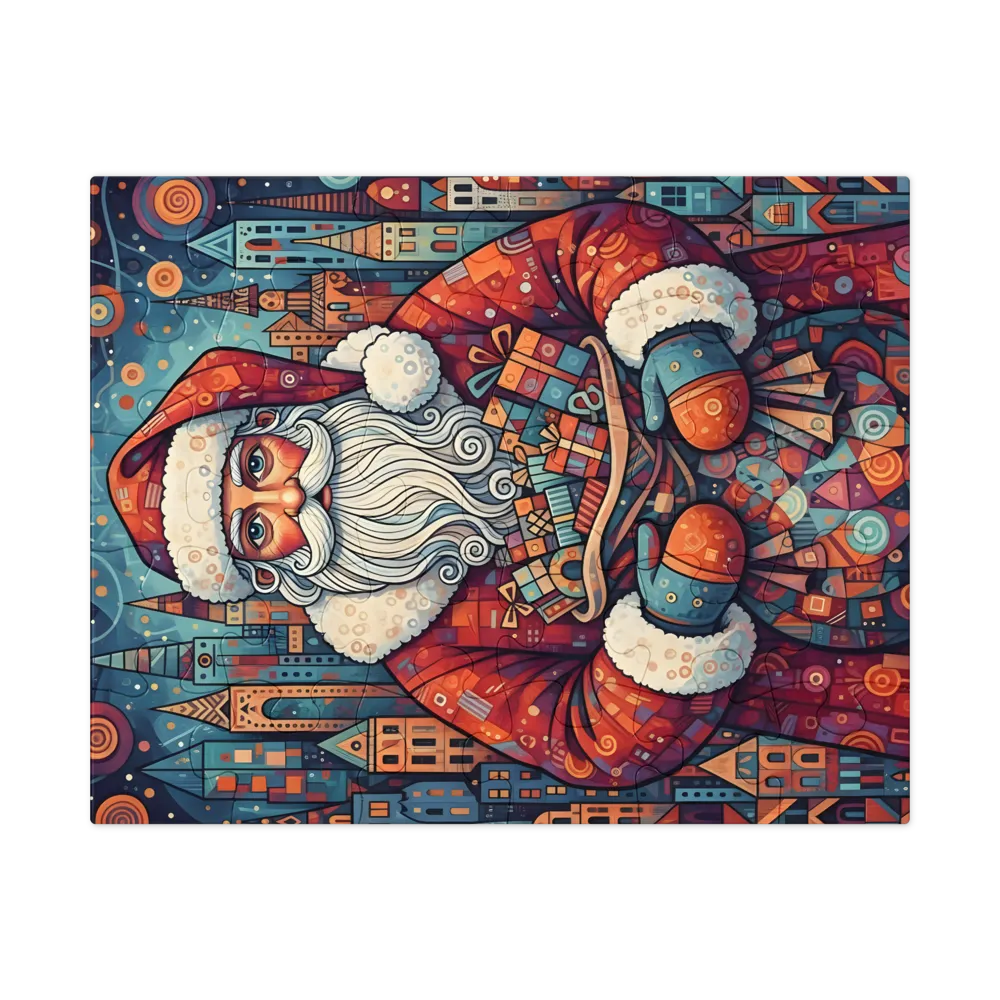 Mosaic Santa 
 Jigsaw Puzzle in Tin Box