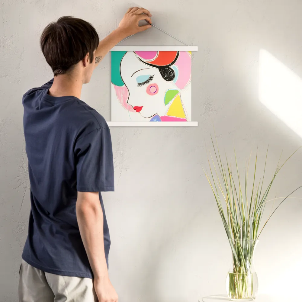 Whimsical Portrait in Colorful Abstraction | Poster With White Wood Hanger | 14″×14″