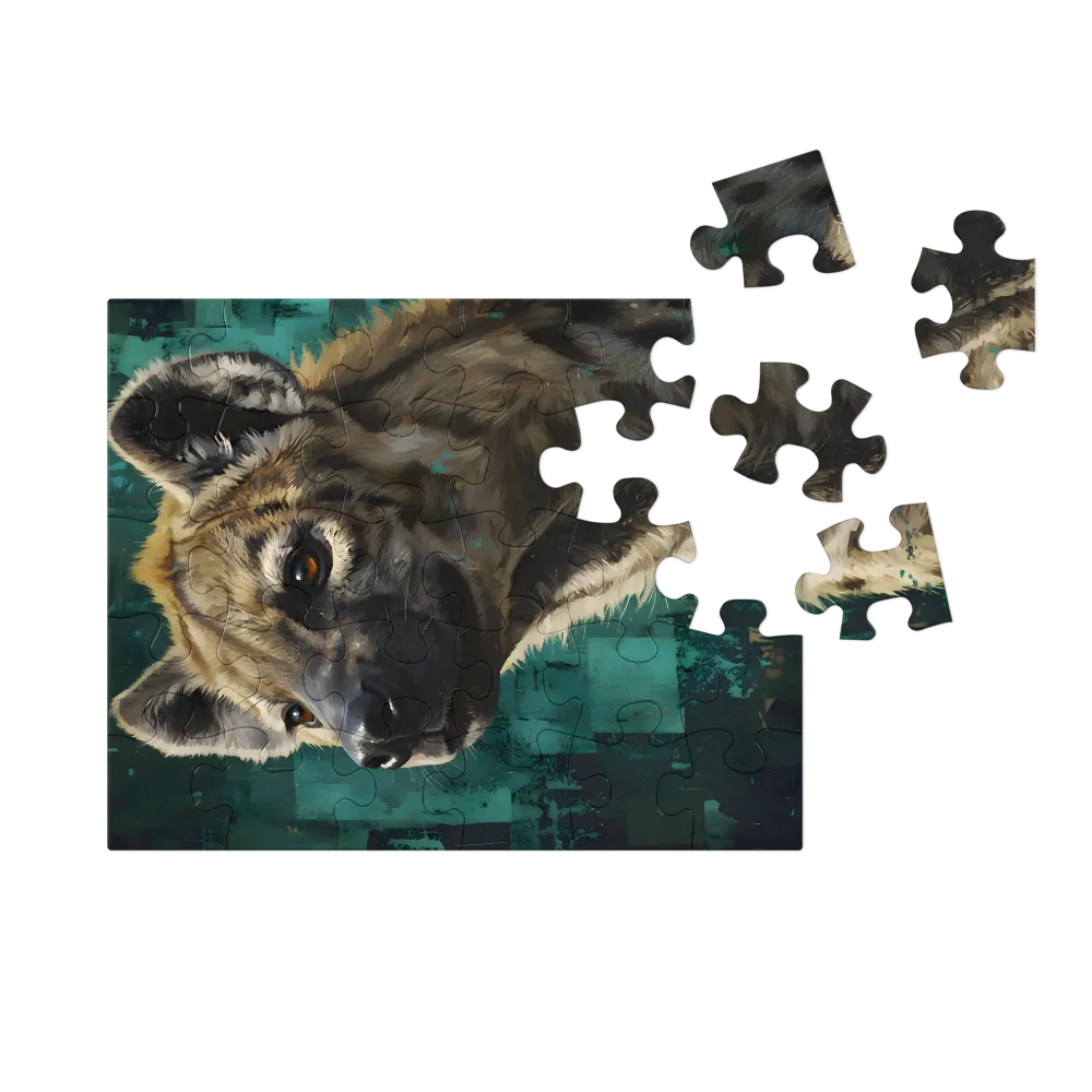 Teal Hyena Portrait 
 Jigsaw Puzzle in Tin Box