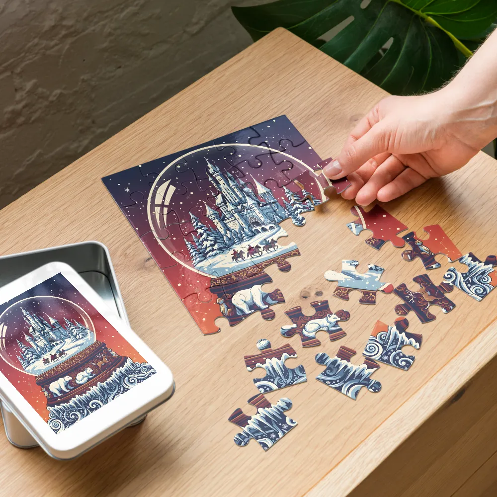 Castle in a Snow Globe 
 Jigsaw Puzzle in Tin Box