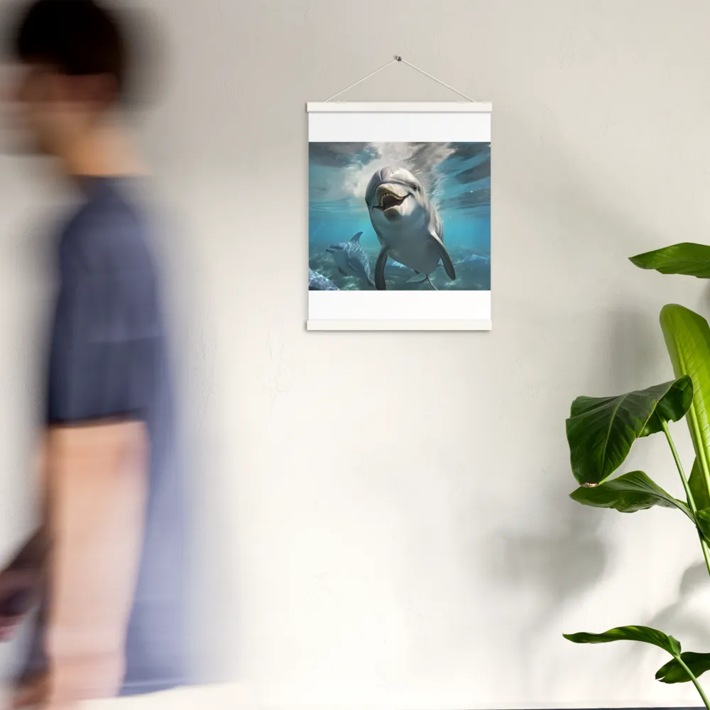 Beneath the Waves: A Dolphin's Dance | Poster With White Wood Hanger | 16″×20″