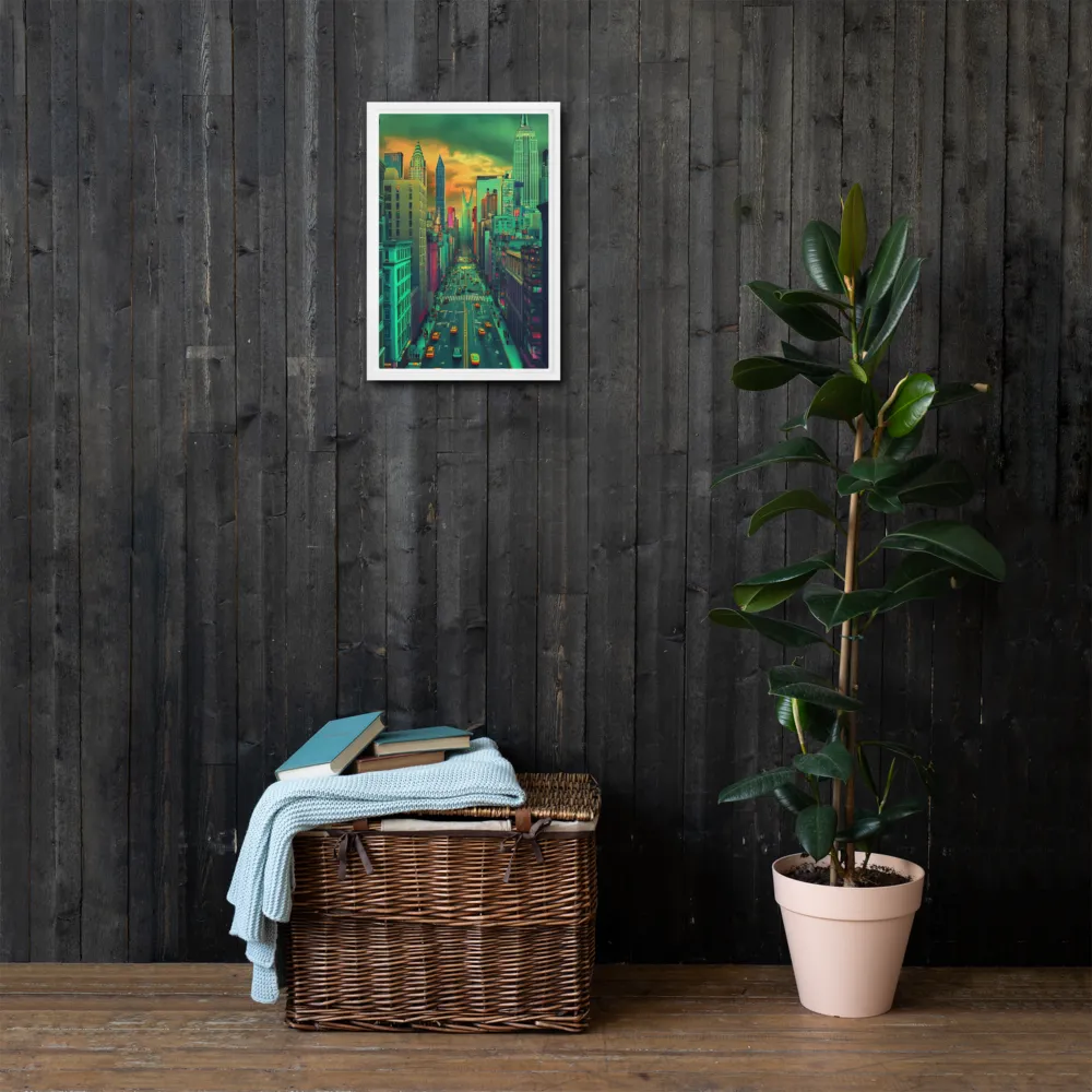 Urban Surrealism: Neon Dreams | Canvas with White Frame | 12″×18″