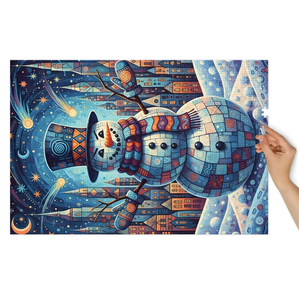 Stained Glass Winter City 
 Jigsaw Puzzle in Tin Box