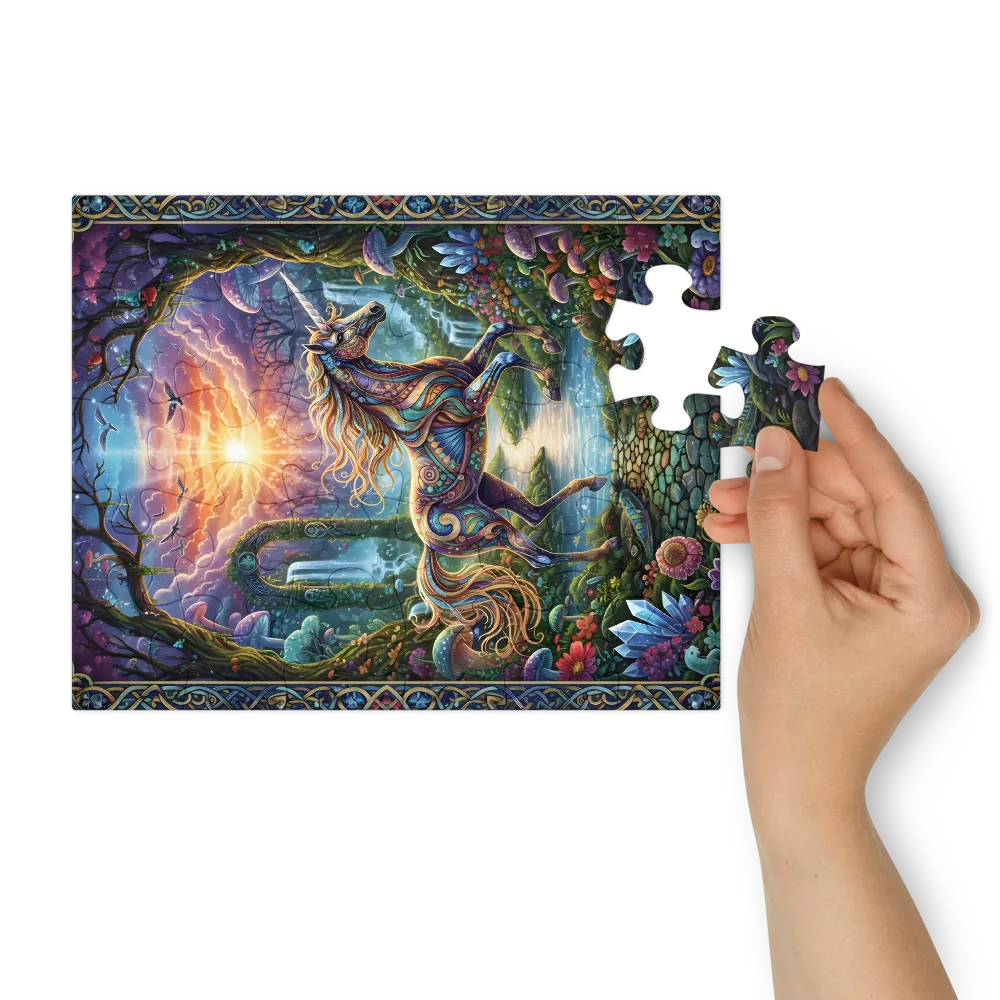 Sunlit Crystal Unicorn 
 Jigsaw Puzzle in Tin Box