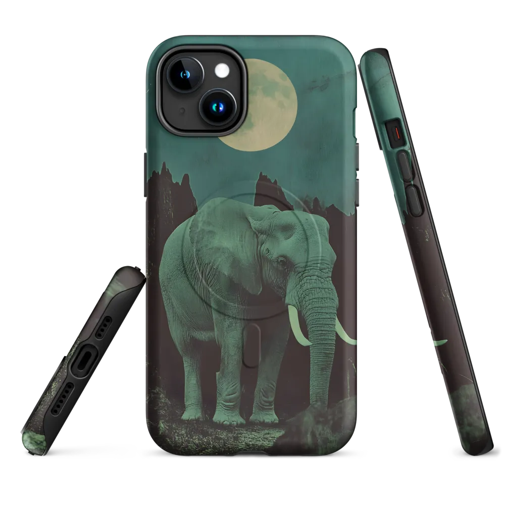 Ethereal Presence: Elephant Under a Full Moon | Phone Case |  15 Plus | MagSafe® Tough Case | Matte