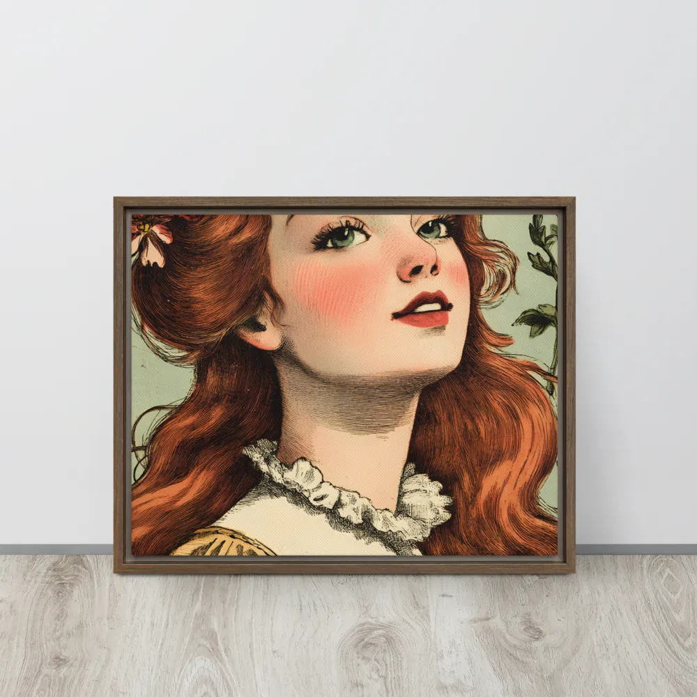 Whimsical Portrait of a Flower-Adorned Girl | Canvas with Brown Frame | 16″×20″