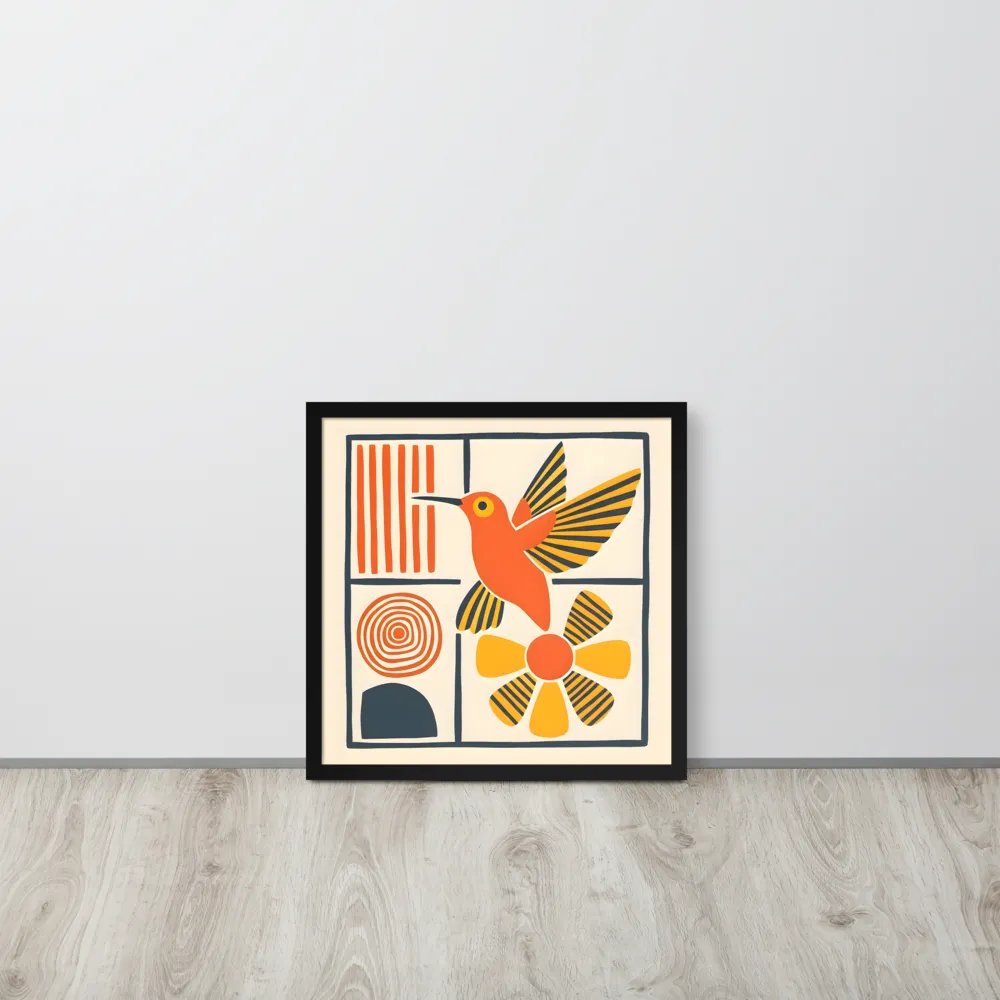 Hummingbird & Flower Panel 
 Poster with Black Frame | 18″x 18″