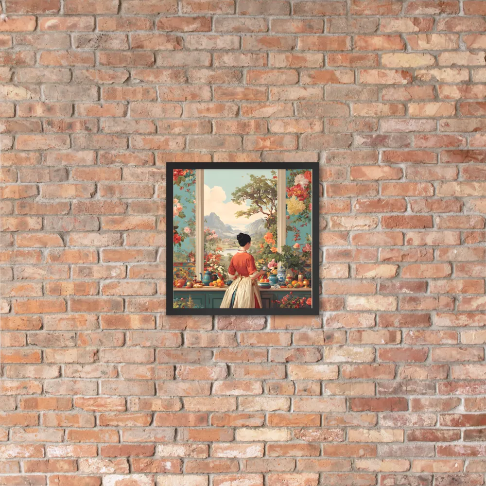 Window to the Garden 
 Poster with Black Frame | 16″x 16″