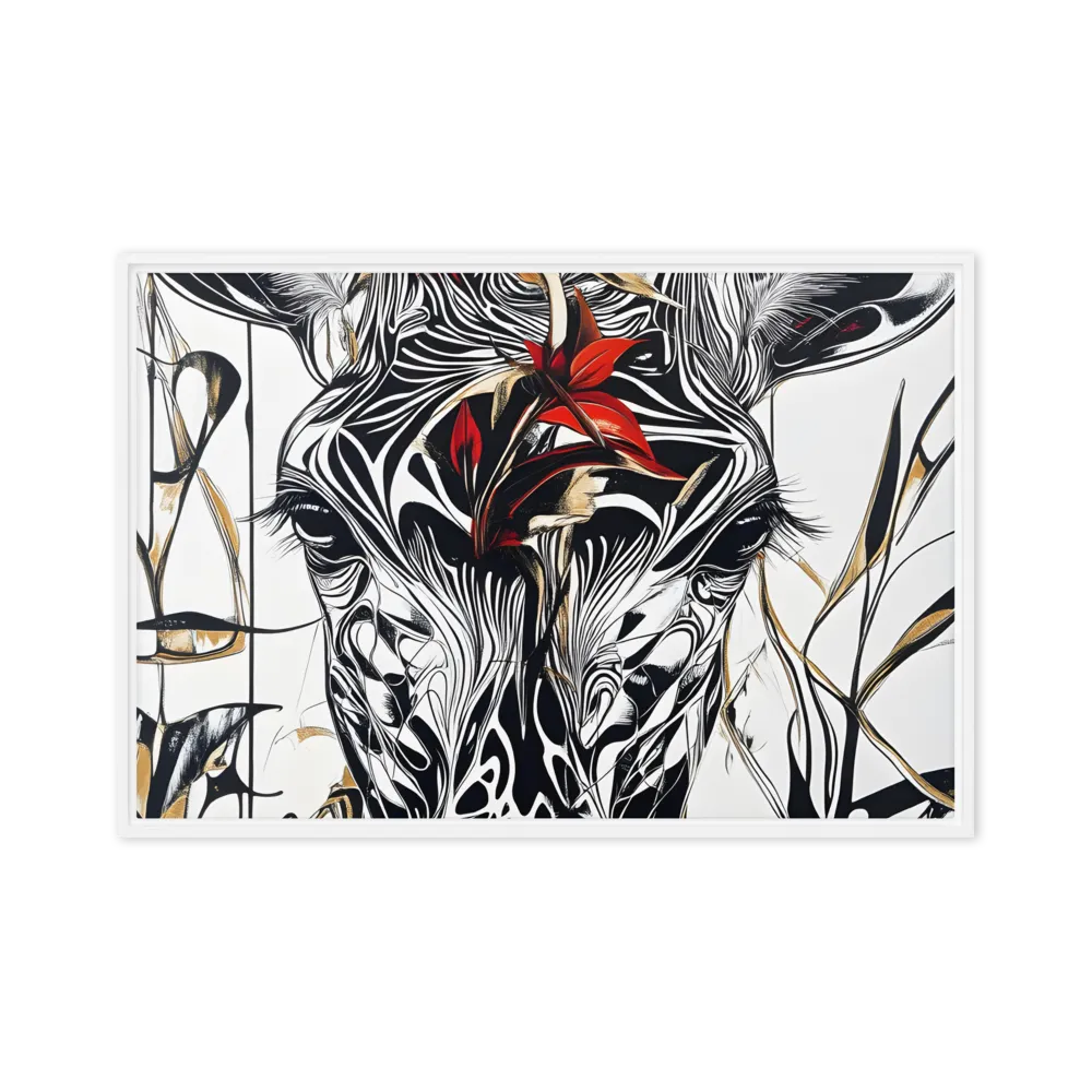Floral Elegance: The Giraffe's Portrait | Canvas with White Frame | 24″×36″