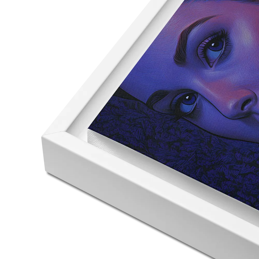 Ethereal Portrait in Blue and Red | Canvas with White Frame | 16″×16″