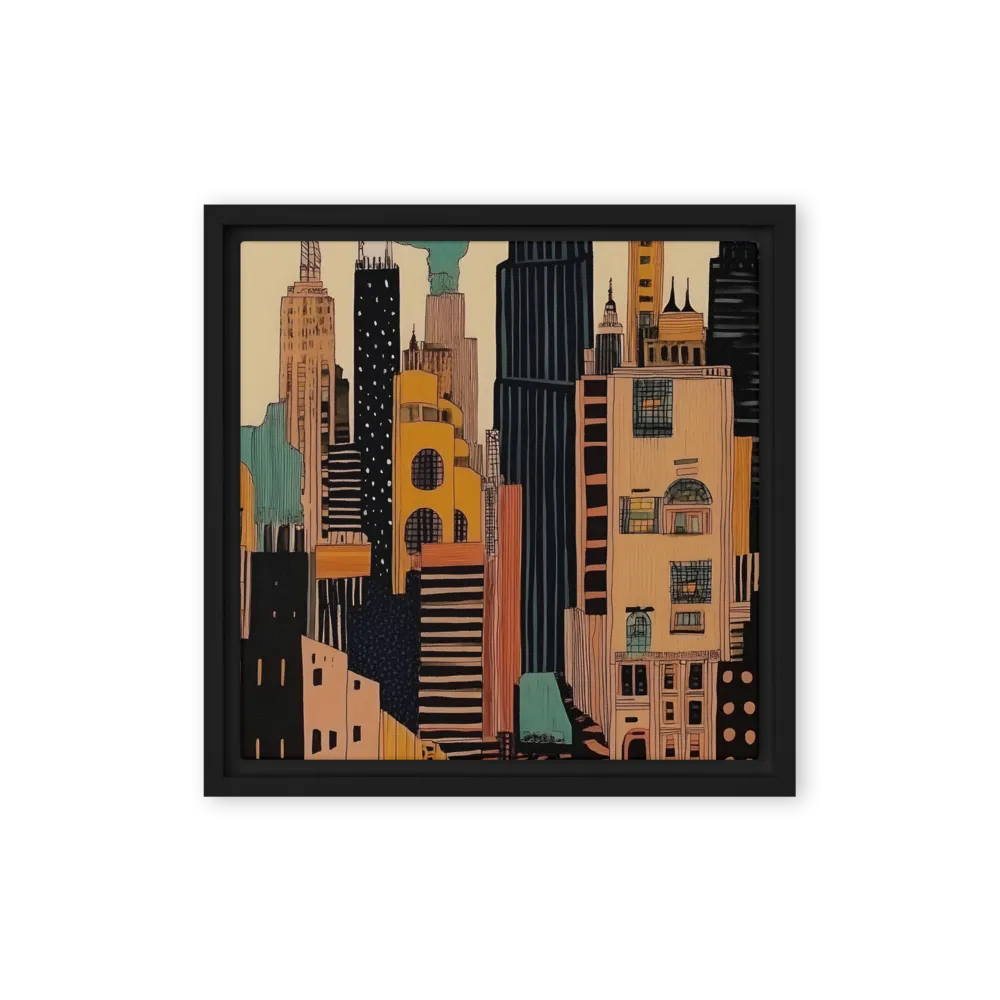 Urban Symphony in Ink | Canvas with Black Frame | 12″×12″