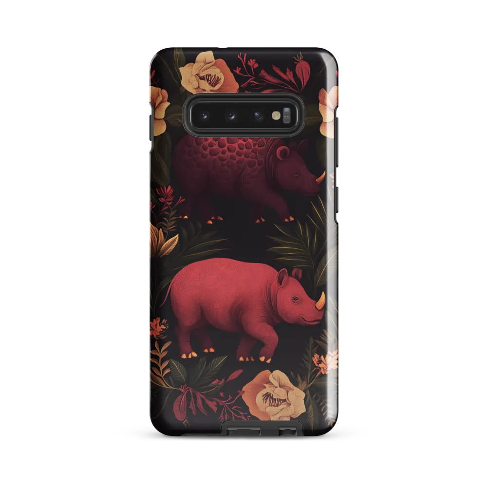 Rhinos in Floral Embrace | Phone Case |  S10 Plus | Tough Case | Glossy