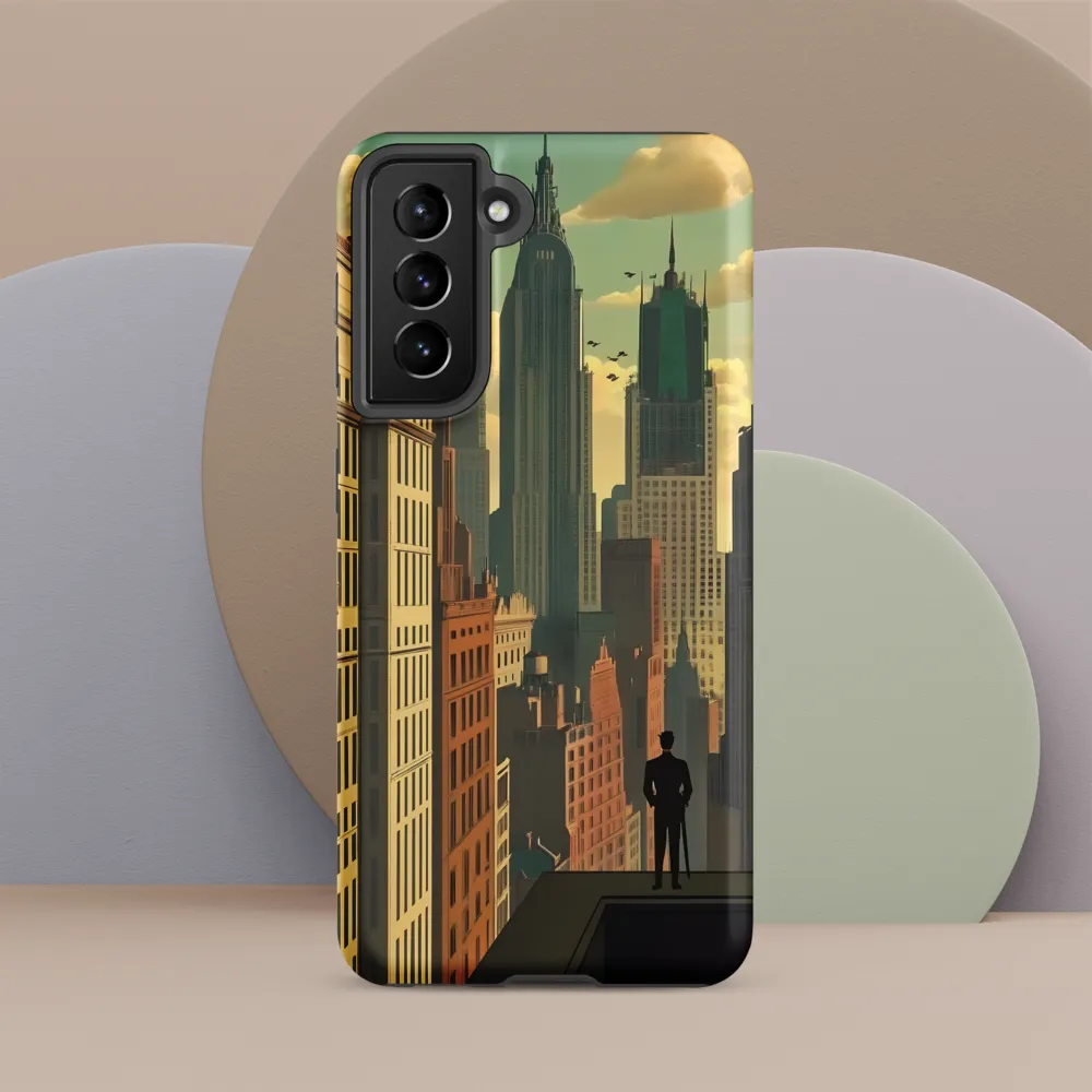 Urban Dreams: A Silhouette in Art Deco Cityscape