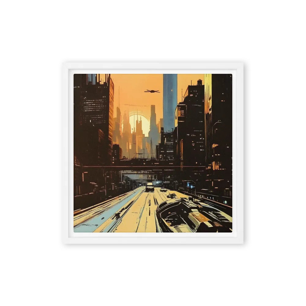 Metro Nexus: A Futuristic Cityscape | Canvas with White Frame | 12″×12″