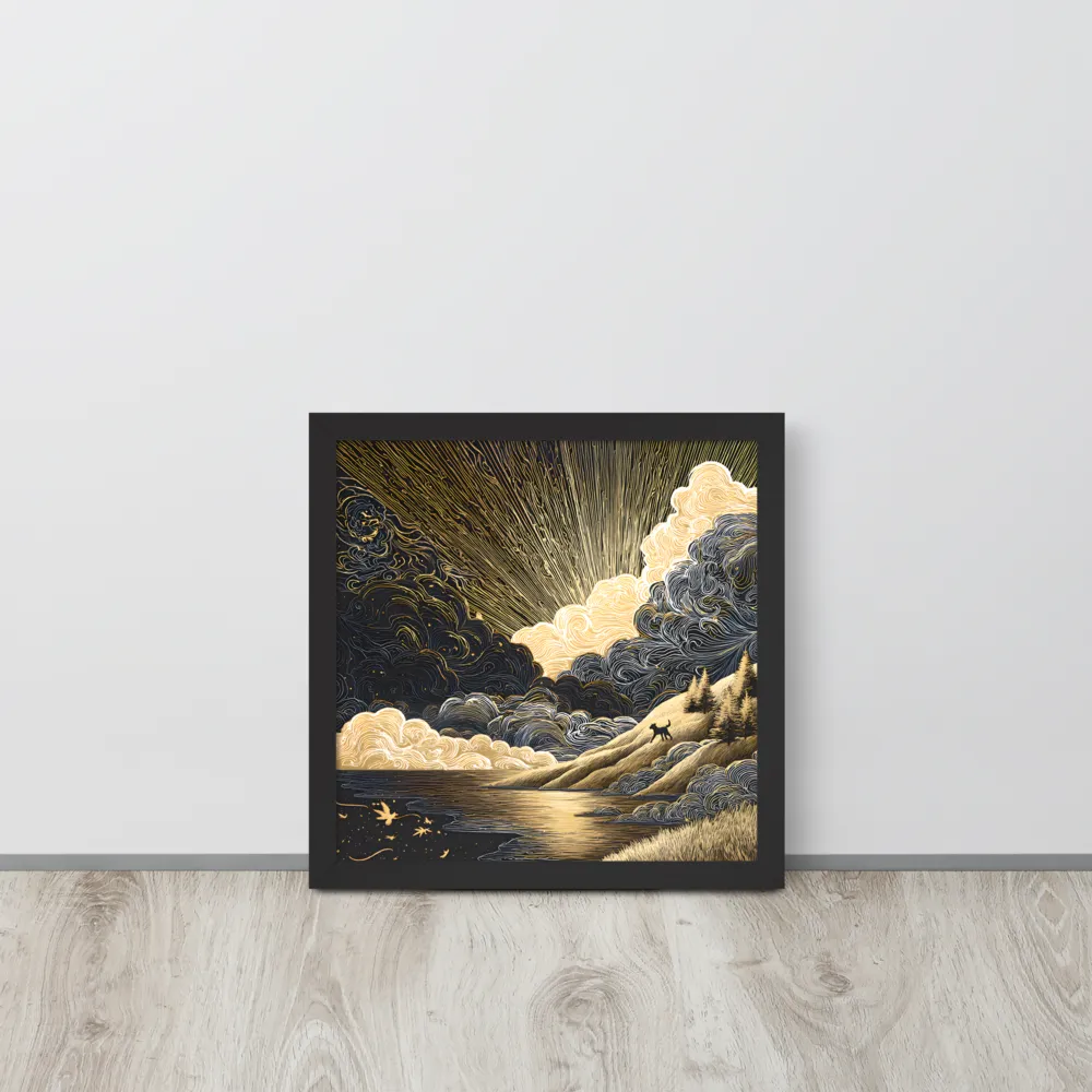 Gilded Dawn 
 Poster with Black Frame | 14″x 14″