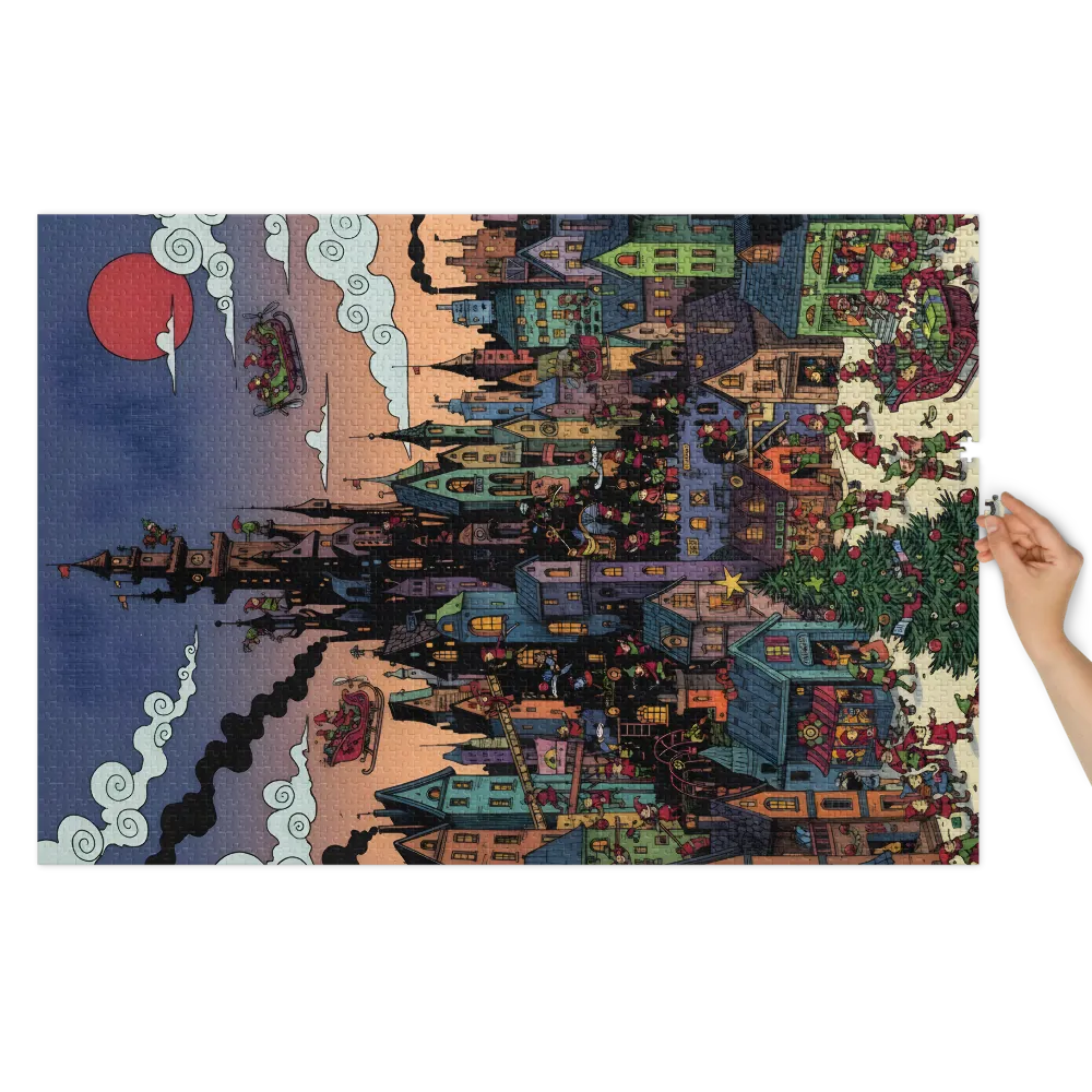 Christmas Eve Village 
 Jigsaw Puzzle in Tin Box