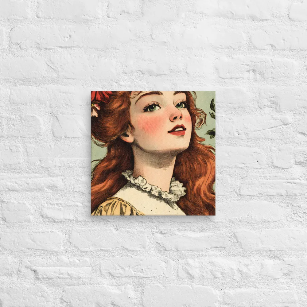 Whimsical Portrait of a Flower-Adorned Girl | Canvas | 14″×14″